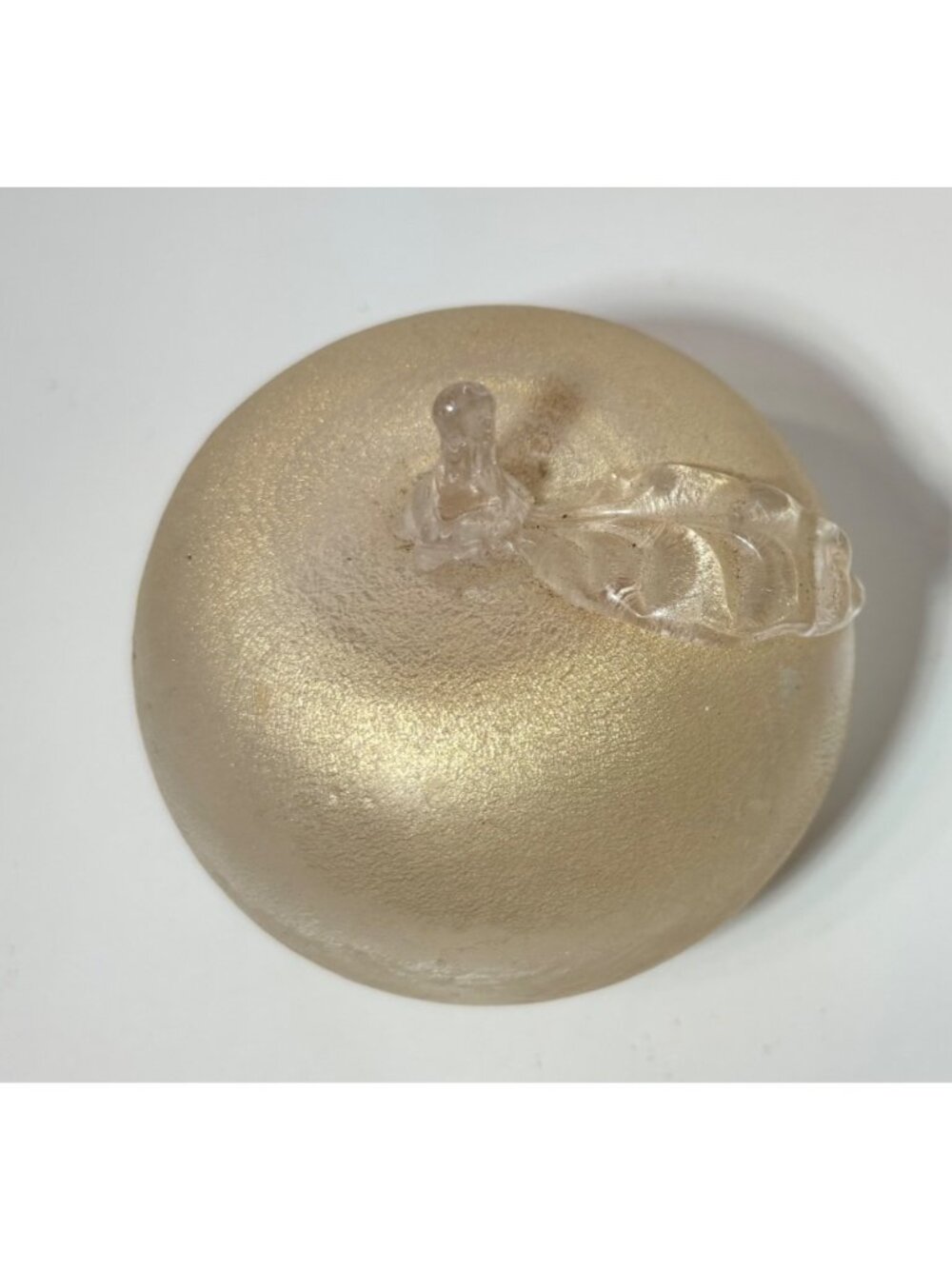 Gold-Tone Decorative Glass Apple Paperweight With Clear Stem & Leaf Accent